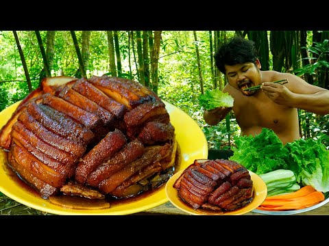 Survival Rainforest Cookin | Steam Pork Belly Pickle Eating With Fresh Vegetable So Yummy-ARS Re
