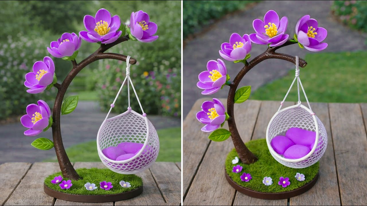 Декор в виде мини-качелей и цветочного дерева своими руками🌸 | Украшение стола ручной работы из б...