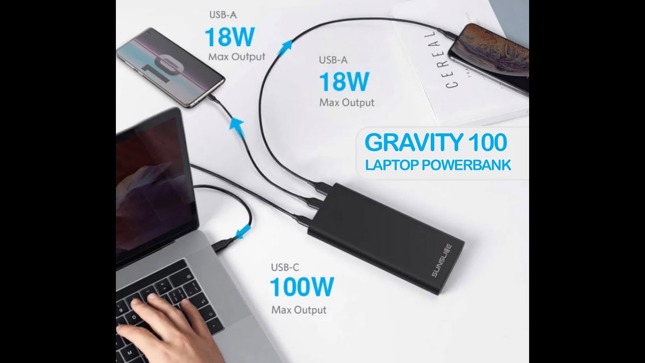 Sunslice Gravity 100 | External Battery for Laptop and Phone Power Bank 26800 mAh USB-C 100 W
