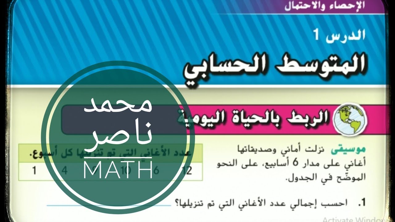 الدرس 1 : المتوسط الحسابي - وحدة: مقاييس احصائية ( الصف السادس ) الفصل الثالث