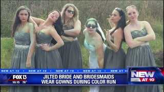 Jilted bride wears wedding dress to color run