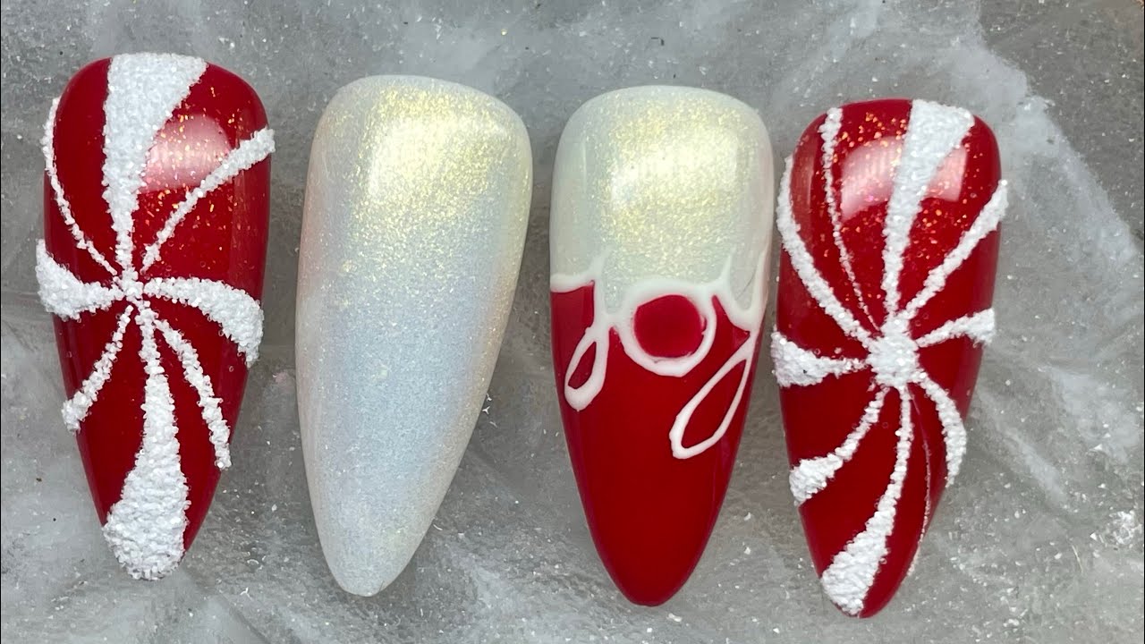 Red & white Christmas nail design. Beginner friendly tutorial - YouTube