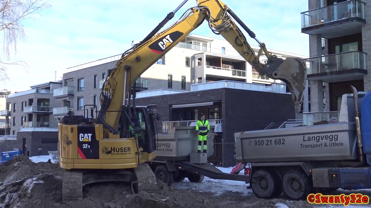 4K| CAT 325F Loading Scania R520 Dump Truck With Trailer