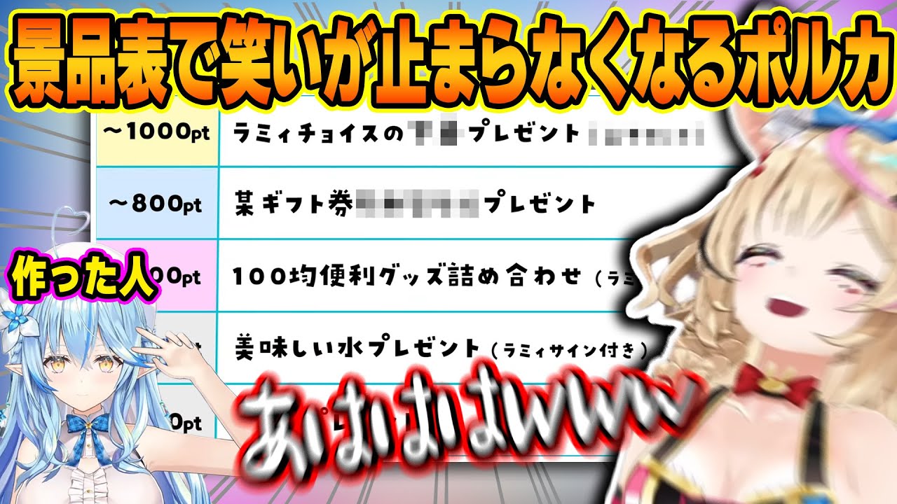 ラミィ主催自分わかりて選手権の景品表を見て笑い過ぎて若干おかしくなるポルカｗ【ホロライブ/尾丸ポルカ/雪花ラミィ/切り抜き】