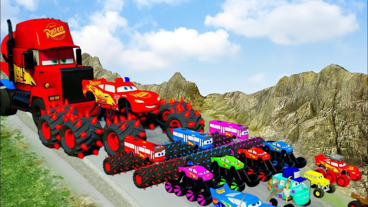 Big & Small McQueen vs Chick Hicks vs Tow Mater vs King Dinoco vs Duch Hudson - BeamNG.Drive