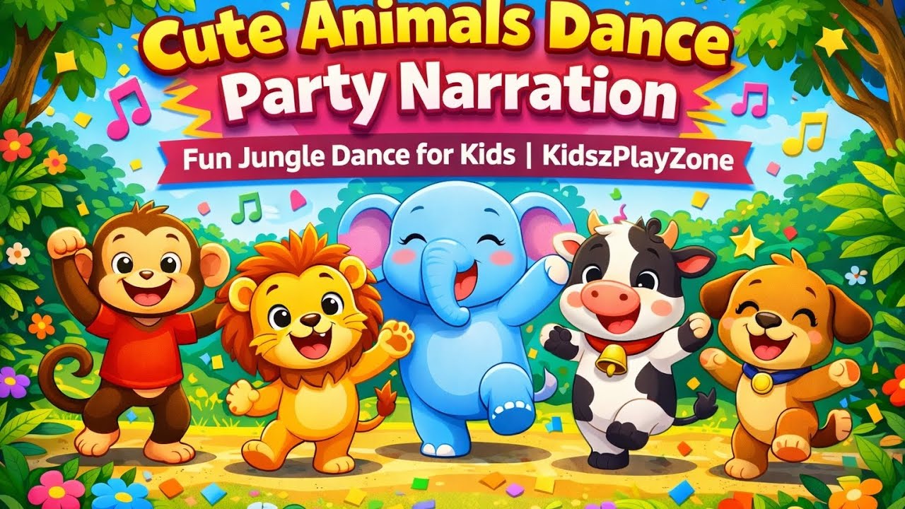 Cute Animals Dance Party Narration| Fun Jungle Dance for Kids | KidszPlayZone