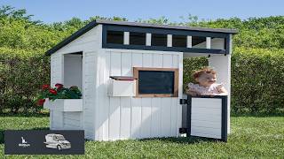 Backyard Discovery Caraway Cottage White Cedar Wooden Kids Playhouse with Play Kitchen