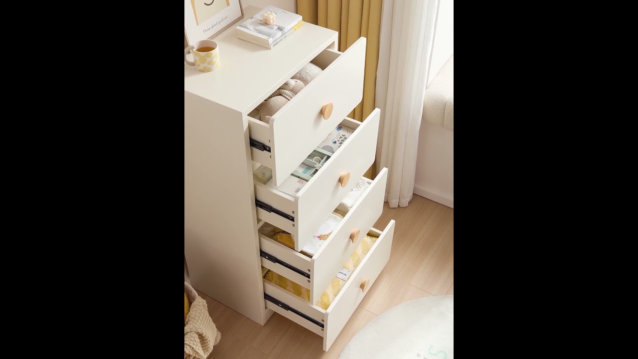 LINSY Kids Furniture White Color Cabinet with 4 Drawers LS236E1-A