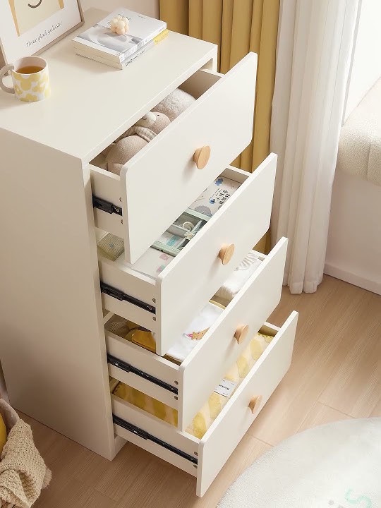 LINSY Kids Furniture White Color Cabinet with 4 Drawers LS236E1-A