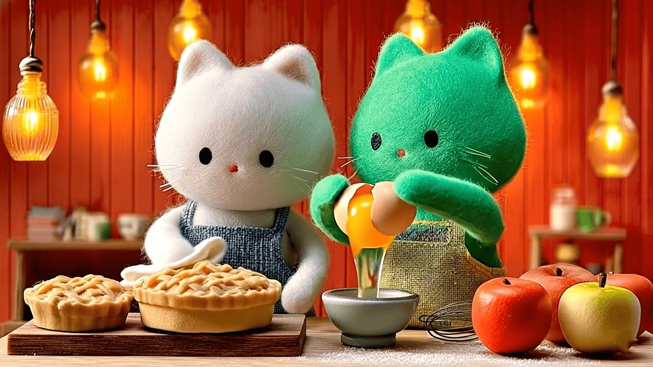 【AI ASMR】猫が焼く秋のアップルパイ🍎癒しのクッキングアニメ 【ASMRアニメーション】