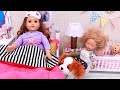 Play Dolls family morning routine with messy hair and puppy care!