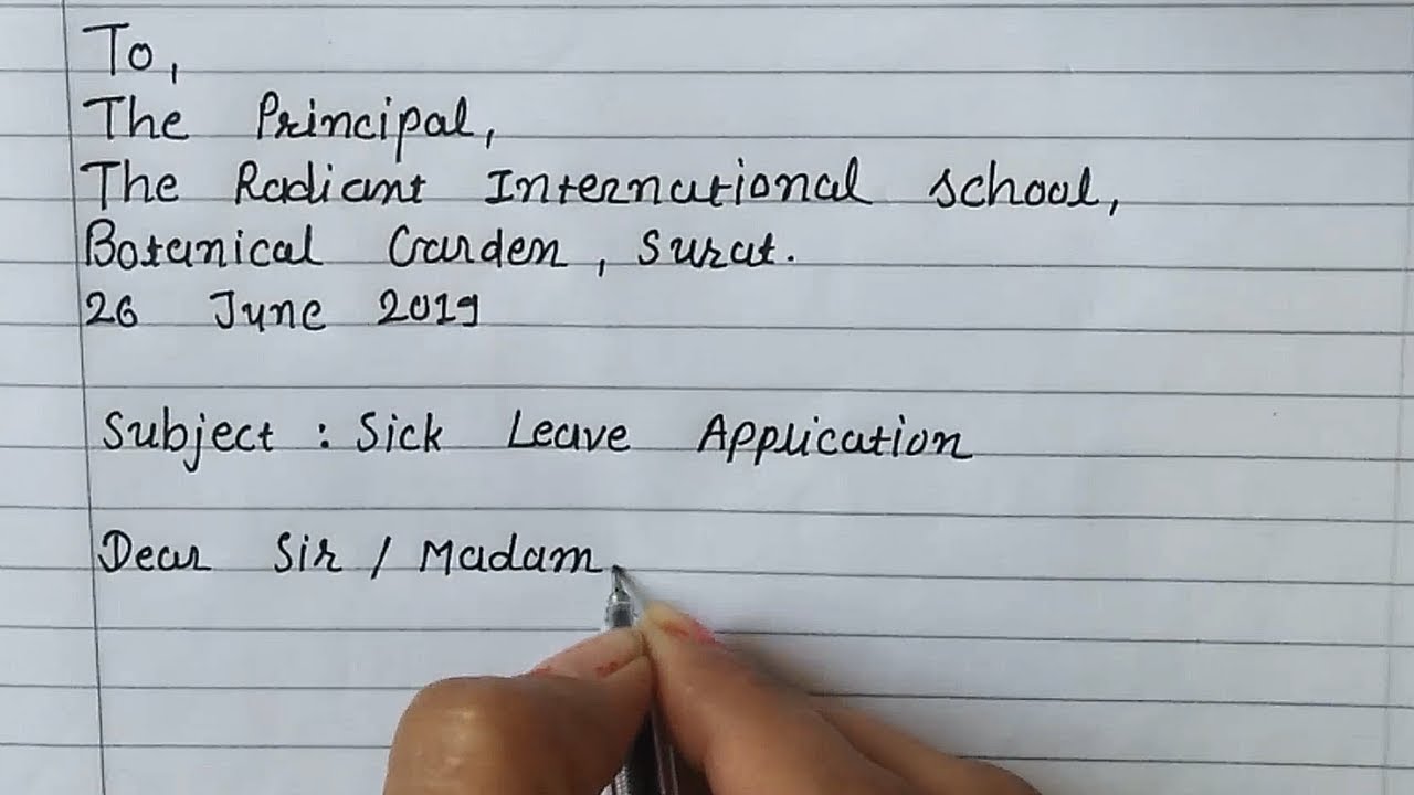 Sick Leave Application To The Principal  Application For Sick Leave   Letter Writing In English