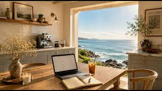 Cozy Seaside Workspace Ambience — Ocean Waves & birdsong for Deep Focus, Work, Study, Reading | 4K