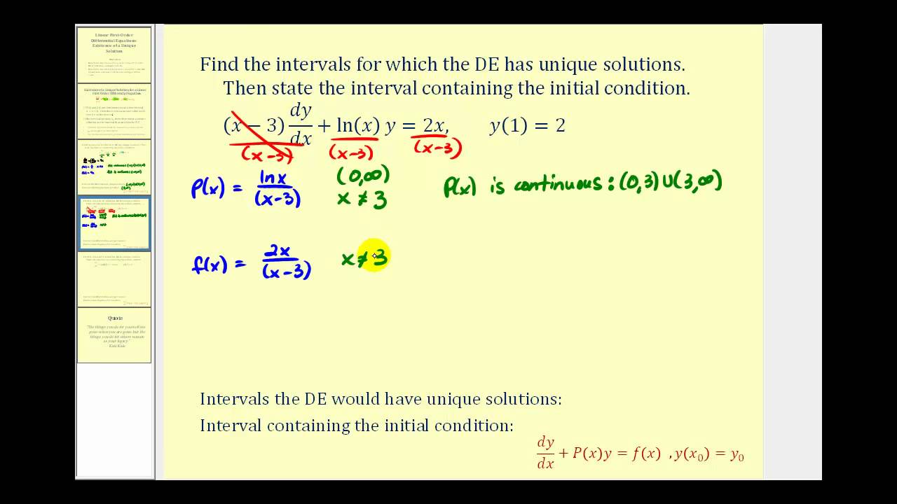 Find The Interval That A Linear First Order Differential Equation Has A