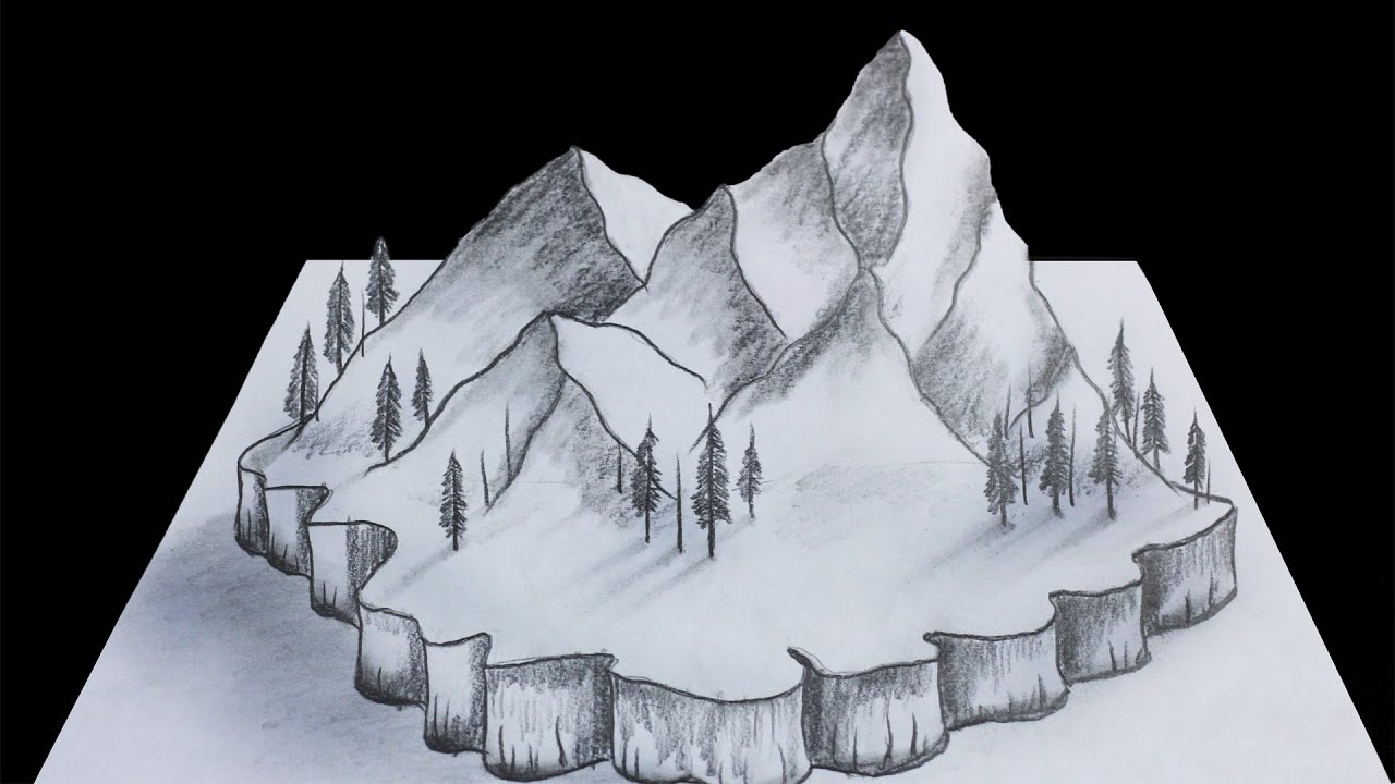 3D Mountain Drawing - YouTube
