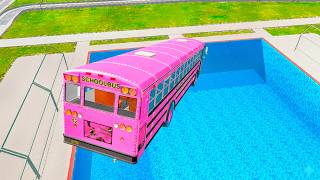 School Bus Crashes Into Swimming Pool – BeamNG Drive BMG School Bus Down Full Crash
