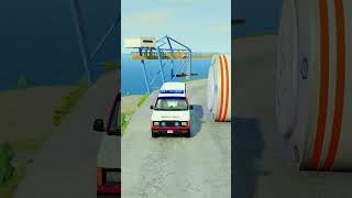 Cars &amp; Ambulance Van vs Giant Pit Bollards Crash - BeamNG.drive