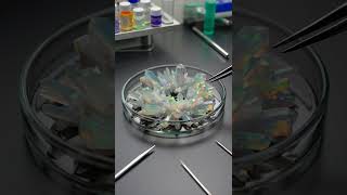 【ASMR】【4K】Opal placed on silver liquid transforms instantly into iridescent crystals