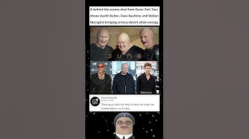 A behind-the-scenes shot from Dune: Part Two shows Austin Butler, Dave Bautista, & Stellan Skarsgård