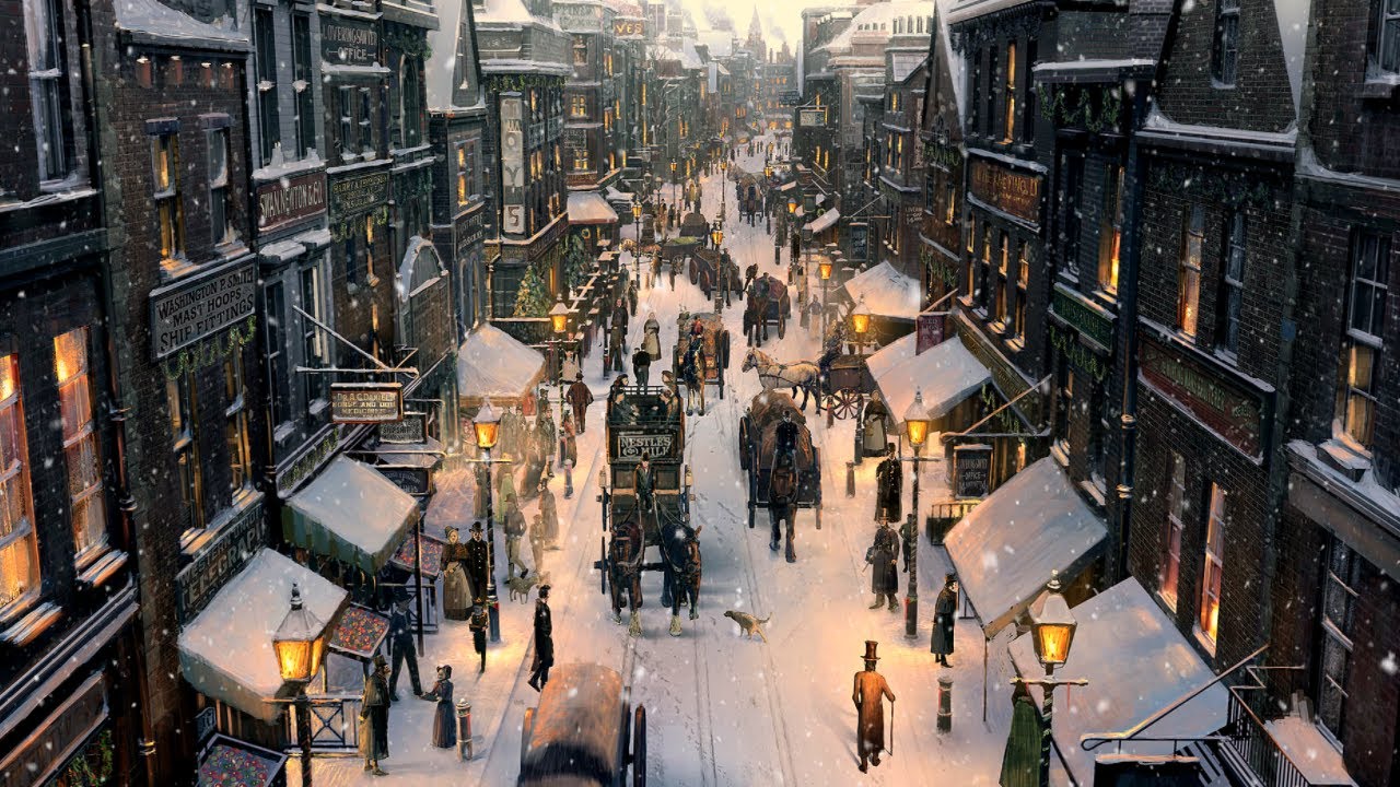 Victorian Winter London Christmas Ambience (Snowfall, Horses, Bells