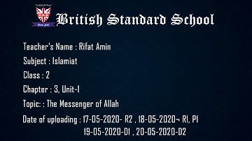 Class: 2  Subject : Islamiat Chapter : 3 Unit-1: The Messenger of Allah