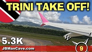 4K TRINI AIRPLANE TAKE OFF on CARIBBEAN AIRLINES WINDOW SEAT Trinidad and Tobago JBManCave.com