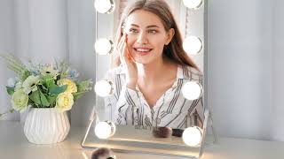 BEAUTME®HOLLYWOOD PORTABLE VANITY MAKEUP MIRROR |MINIMAL INSTALLATION/3 COLORS DIMMABLE LED LIGHTS