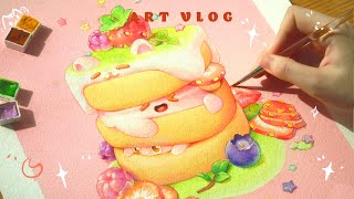 #17【art vlog】Pancake 🥞 - Ink & Watercolor