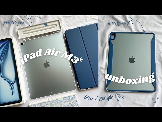 m3 ipad air 13” (blue) unboxing 🩵 | apple pencil pro +