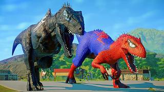 EPIC Superhero Dino Battle! Spider Man I Rex vs Venom Giga in Jurassic World Evolution! 💥
