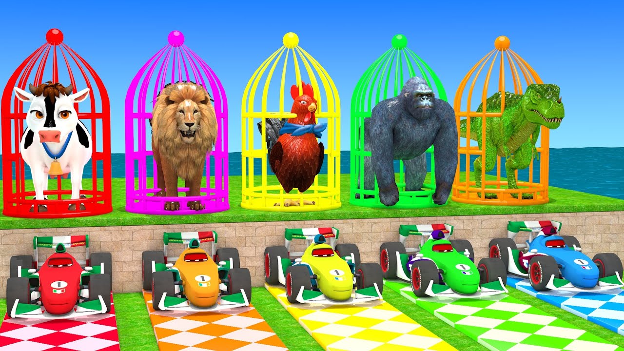 Long Slide Game with Cow Elephant Gorilla Hippopotamus Tiger 3d Animal Game Funny 3d Animals