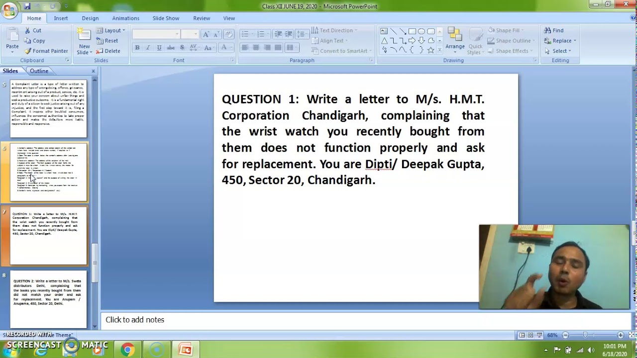 CLASS XII ENGLISH COMPLAINT LETTER REVISION JUNE 19, 2020 ...