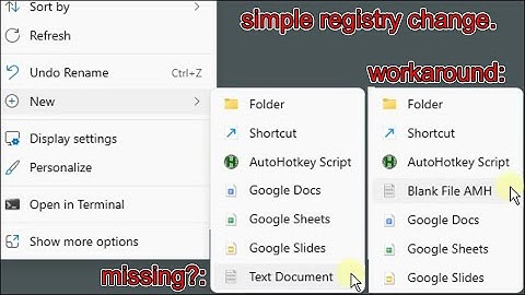 Windows 11, right-click menu, blank item workaround for missing Text Document. registry. text file.