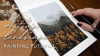 Autumn Landscape Painting Tutorial | Trees And Mountains With Gouache 🌲