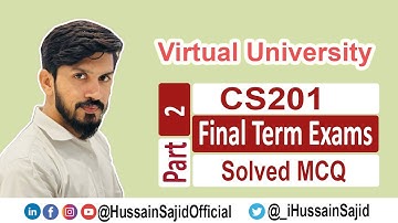 CS201 Final term Solved MCQs Part 2 | virtual university | Hussain Sajid