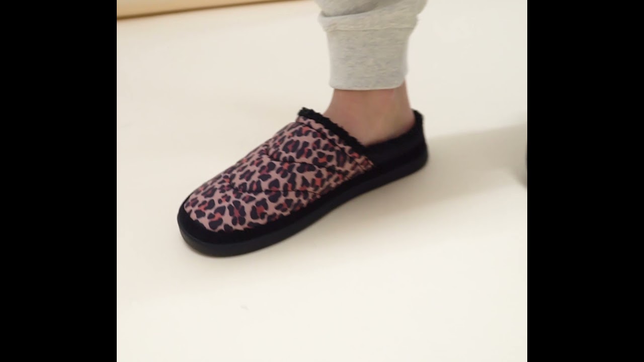 TOMS SAGE Ladies Fabric Mule Slippers Tan/Leopard | House Of Slippers