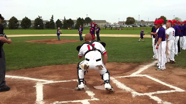 Andrew Terhaar throwing the first pitch at the Dav...