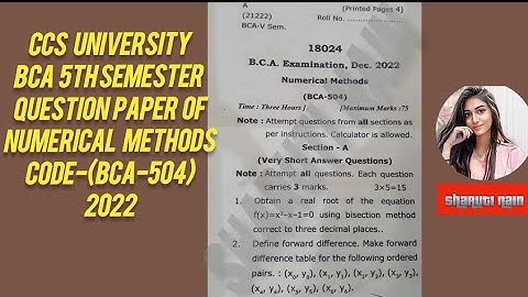 Ccs university bca 5th semester question paper of numerical methods||bca-504 question paper