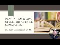 APA Style for Article Summary Assignments
