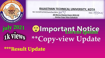 RTU new Guideline🔥 | RTU copy-view notice | RTU results Update | RTU kota
