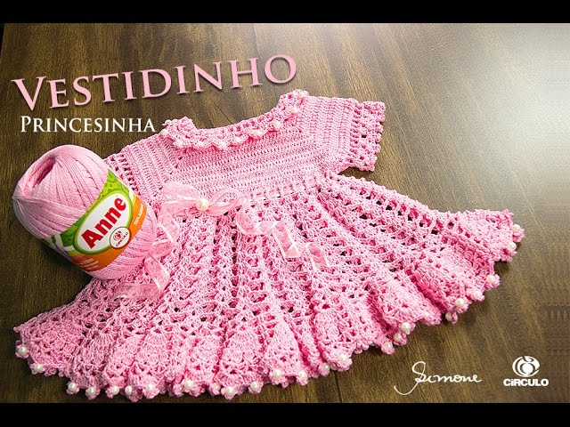 Vestidinho em Crochê para bebê 1 à 3 meses Prof. Simone Eleotério 