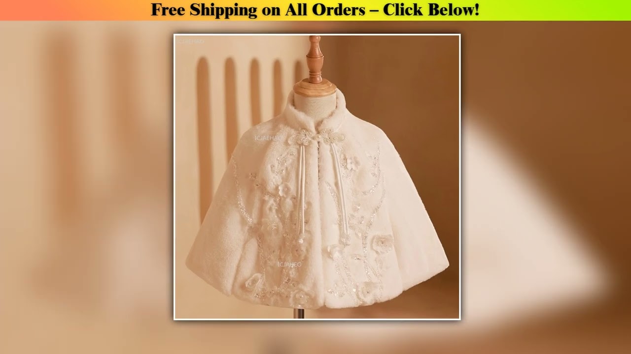 Girls Costumes Winter Warm Thick Shawl White Bridal Children Flower Girl Wedding Pageant Fashion