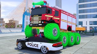 Gran camión de bomberos vs coche de policía🚒🚔🚑🚒 - ¡COCHES y MOTOCICLETAS con CAMIÓN MONSTRUO by Wheel City Heroes - Español 81,587 views 6 days ago 13 minutes, 46 seconds