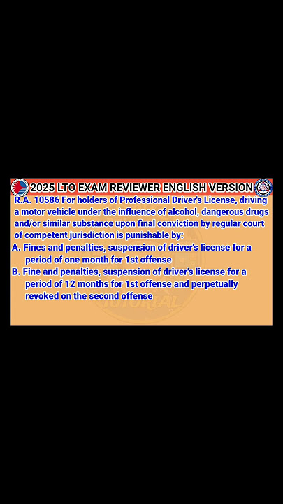LTO EXAM REVIEWER ENGLISH VERSION NON-PROFESSIONAL DRIVER'S LICENSE PART 1059