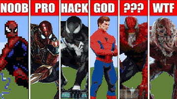PIXEL ART (NOOB VS PRO VS HACKER VS GOD) SPIDER MAN IN MINECRAFT