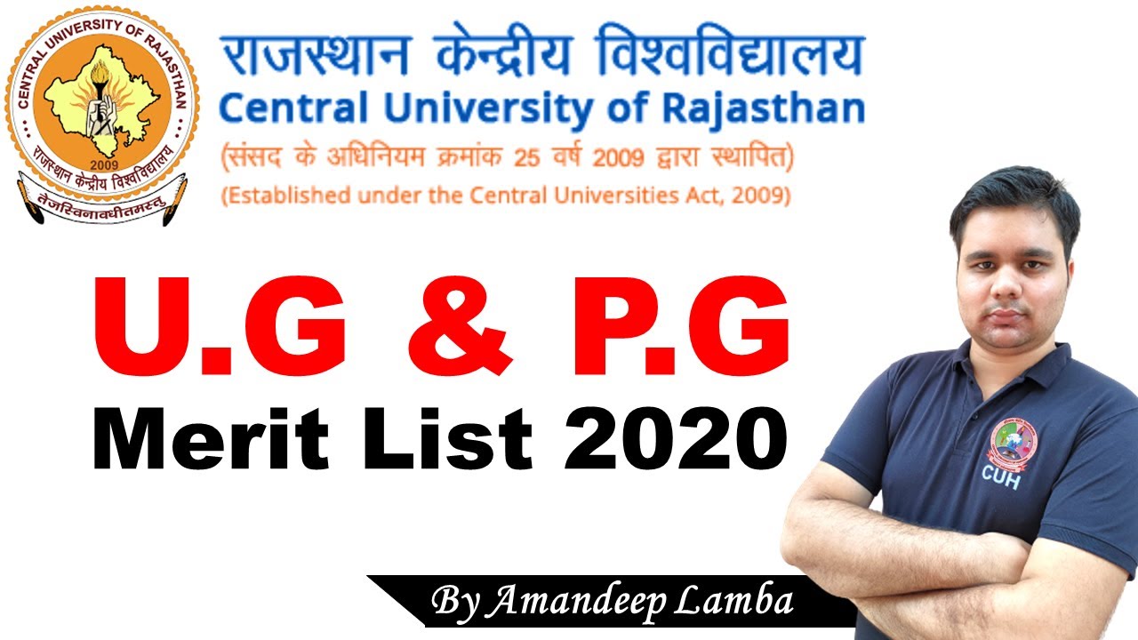 Merit List of UG&PG of CU Raj | Counselling for C.U Rajasthan | CUCET 2020 | CUR | By Amandeep Lamba
