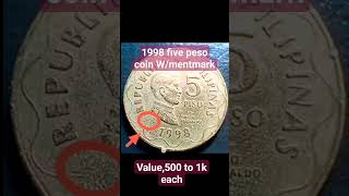 1998 five peso coin W/mentmark update price #shorts