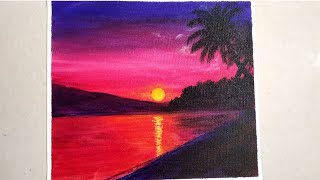 painting beginners sunset easy landscape tutorial simple seascape acrylic myhobbyclass