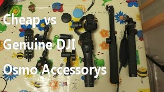 Cheap vs Genuine DJI Osmo Accessory Comparison Extension Rod/Pole, Articulating Arm, Lens cap
Apologies for reuploading updated version, having watched it I wanted to show close up on the stick mount in focus both the cheap and DJI extension pole/rod.
Im a cheapskate so always look for cheap options for camera accessorys, typically on ebay or direct from chinese suppliers.
For the Osmo I bought an ebay extension rod for £16.89, compared with £43 for the official DJI extension stick.
Extension Arm was £12.84 from a Chinese supplier sold as Osmo Bike Mount vs £29 for the DJI Genuine Articulating Arm.
Lens cap the DJI version comes with Osmo, coloured silicon cap was £1.13 delivered on ebay.
Hope this is useful info. Cheap vs Genuine DJI Osmo Accessory Comparison Extension Rod/Pole, Articulating Arm, Lens cap