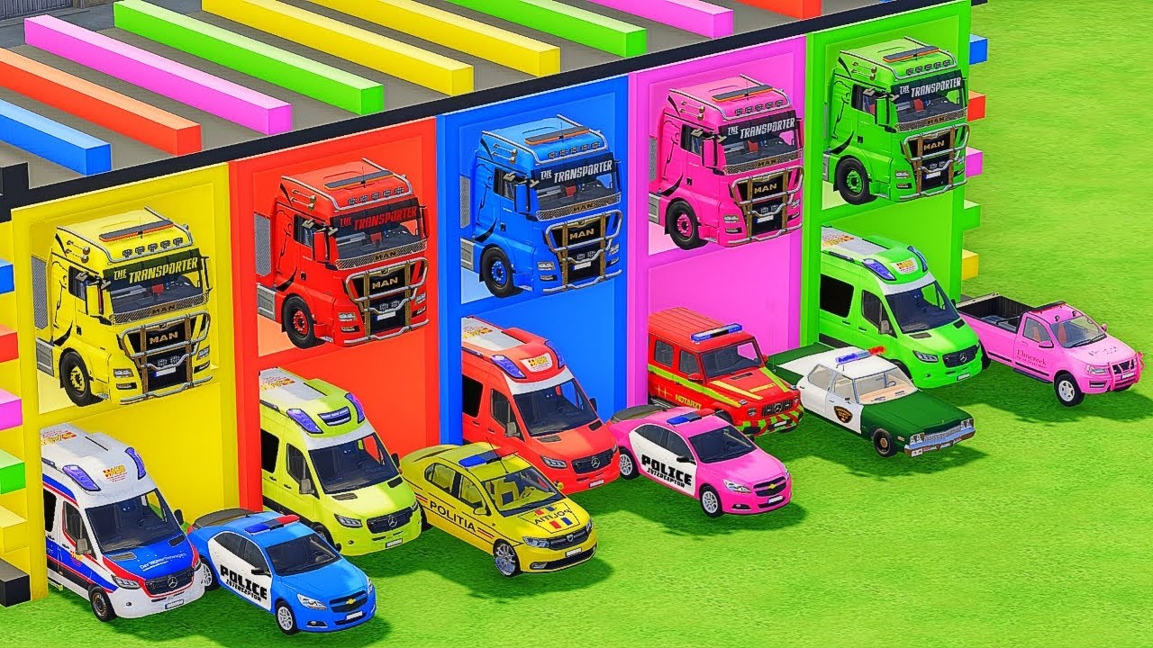 TRANSPORTING ALL POLICE CARS & EMERGENCY AMBULANCE VEHICLES WITH MERCEDES-BENZ TRUCKS | FS22 